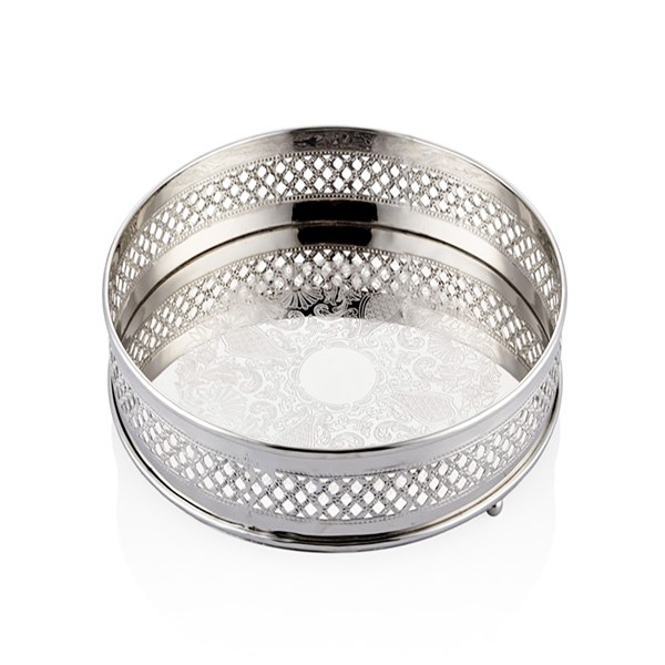 Jaalı Gümüş Yuvarlak Tepsi 32x32x6 cm 1MG-13330 