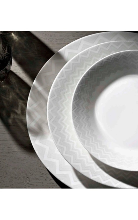 Missoni Zig Zag White - Beyaz-Gri Çukur Tabak 22 Cm MIS-MHPZZW03 