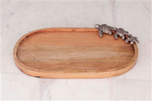 1498 Wooden Oval Tray Turtle 41*25 cm