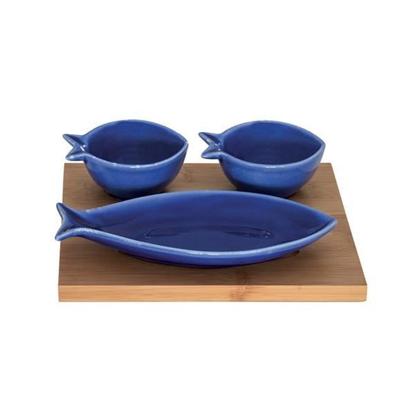 Porselen Meze Seti Bambu Tepsili 3 Parça 2593 SEBL 