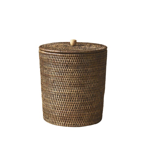 RWBWLAMI-N-MB-132 Kapaklı Yuvarlak Rattan Çöp Kovası 