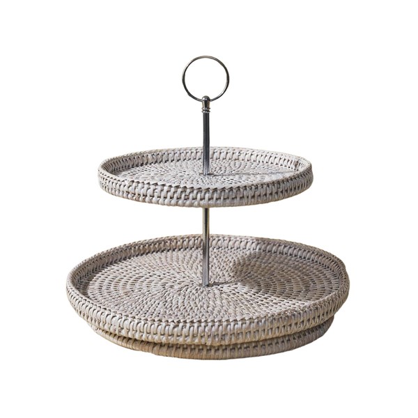 TLDT-L-2W-037 Large Double-Tiered Rattan Serving Tray 