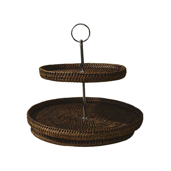 TLDT-L-DB-039 Large Double-Tiered Rattan Serving Tray 