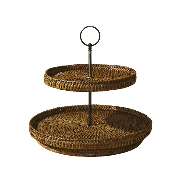 TLDT-L-HB-040 Large Double-Tiered Rattan Serving Tray 