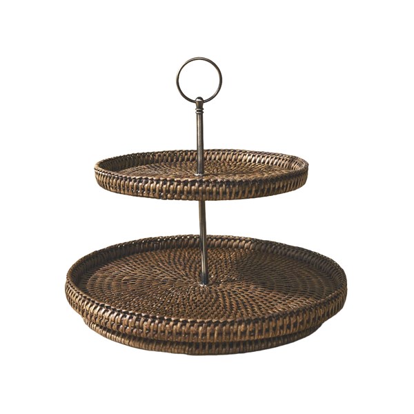 TLDT-L-MB-038 Large Double-Tiered Rattan Serving Tray 