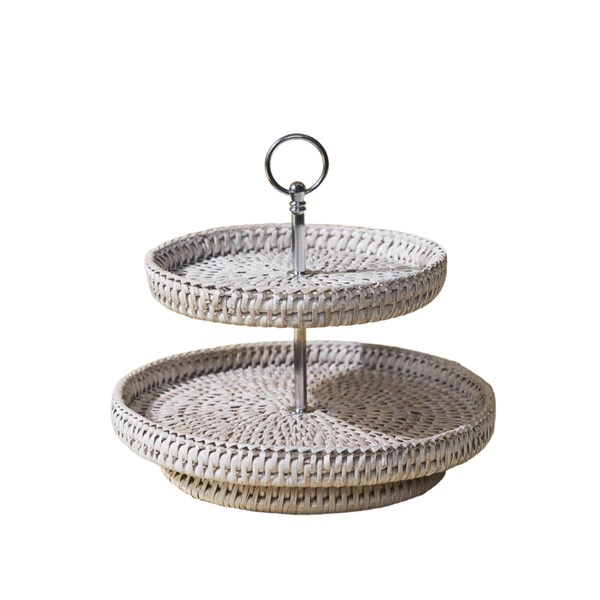 TLDT-S-2W-041 Small Double-Tiered Rattan Serving Tray 