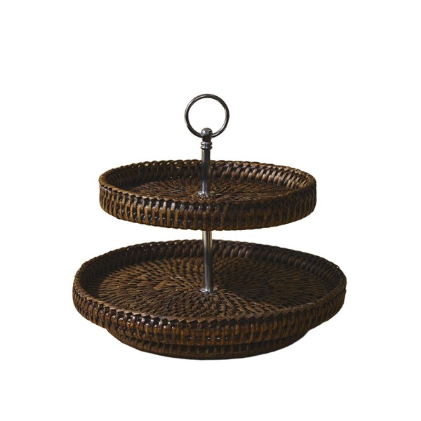 TLDT-S-DB-043 Small Double-Tiered Rattan Serving Tray 