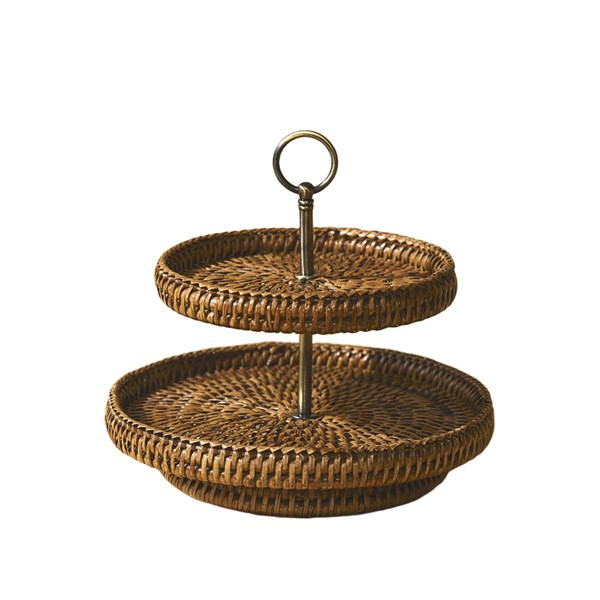 TLDT-S-HB-044 Small Double-Tiered Rattan Serving Tray 