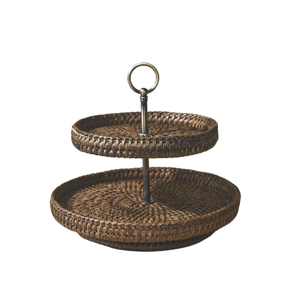 TLDT-S-MB-042 Small Double-Tiered Rattan Serving Tray 